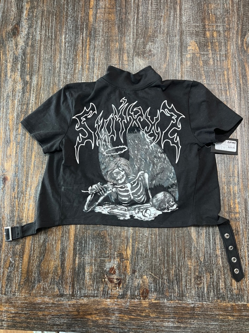 NWT Black Graphic Skeleton Angel Crop Top
